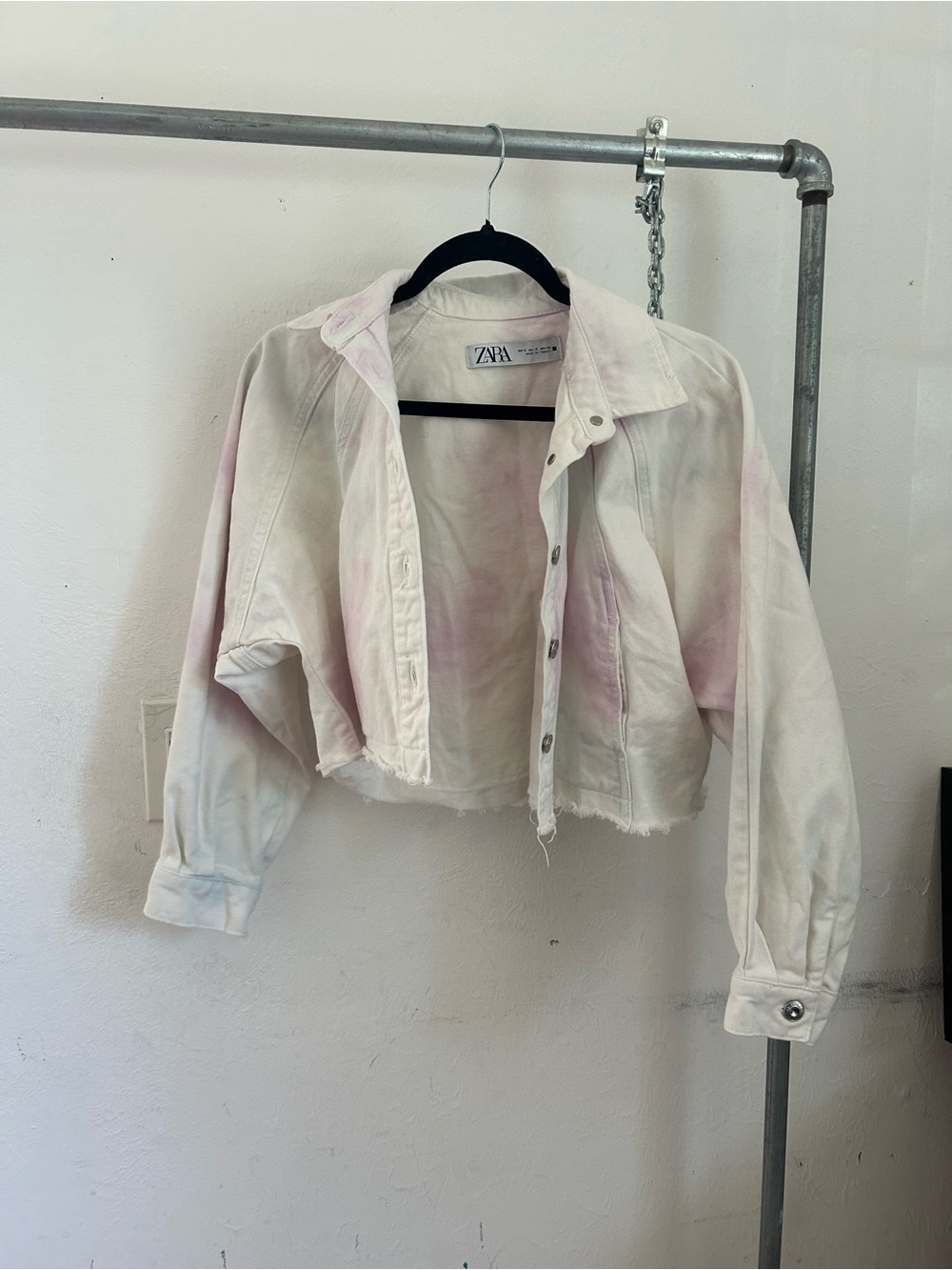 Zara Light Pink Washed Cropped Jacket wide pit triangle sleeve tie dye pastel s